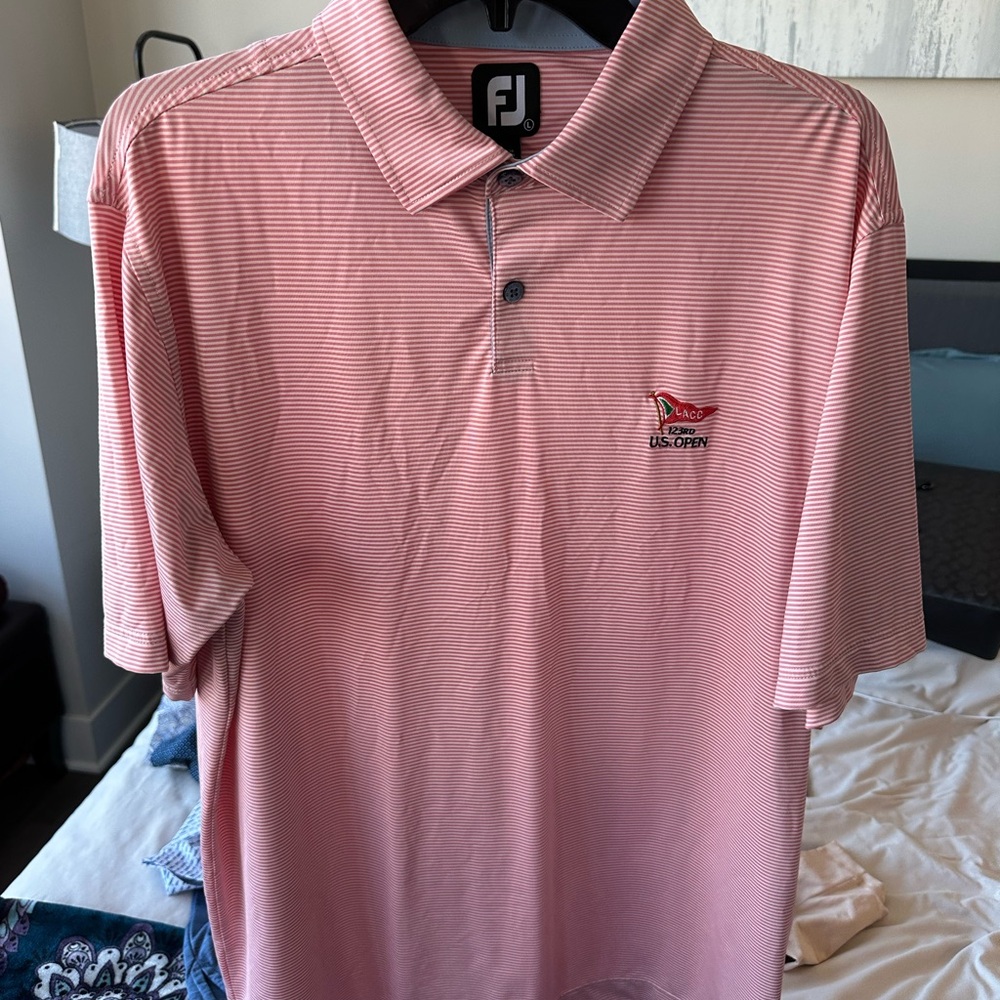 Men’s L FootJoy 123rd LACC U.S, Open Red Striped Men's Polo Shirt
